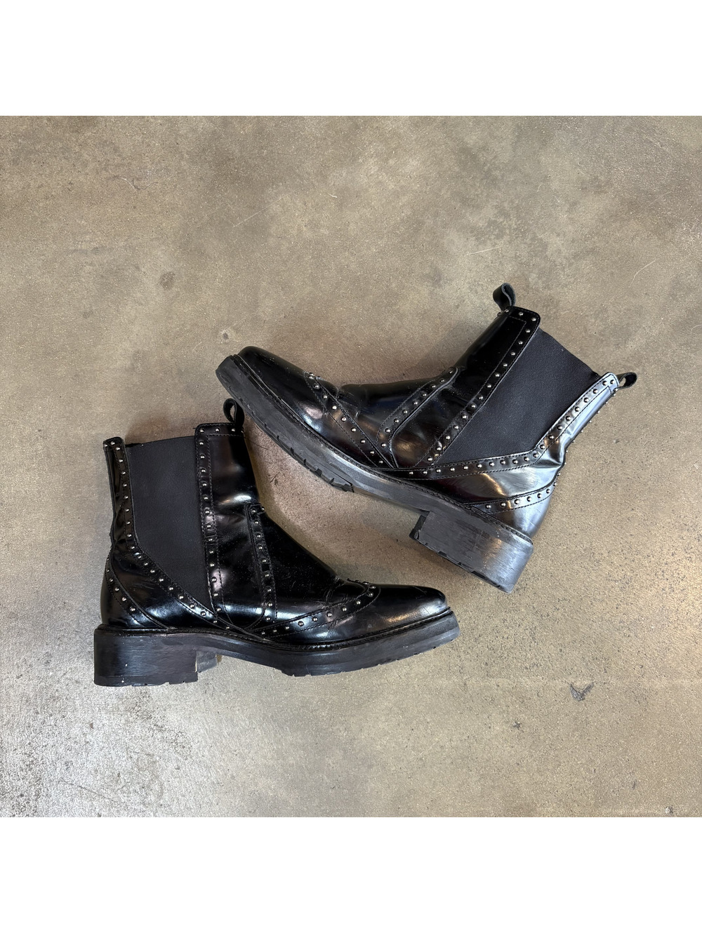 AllSaints Women's Leather Studded Black Chelsea Boots Size 39 W Us 8.5